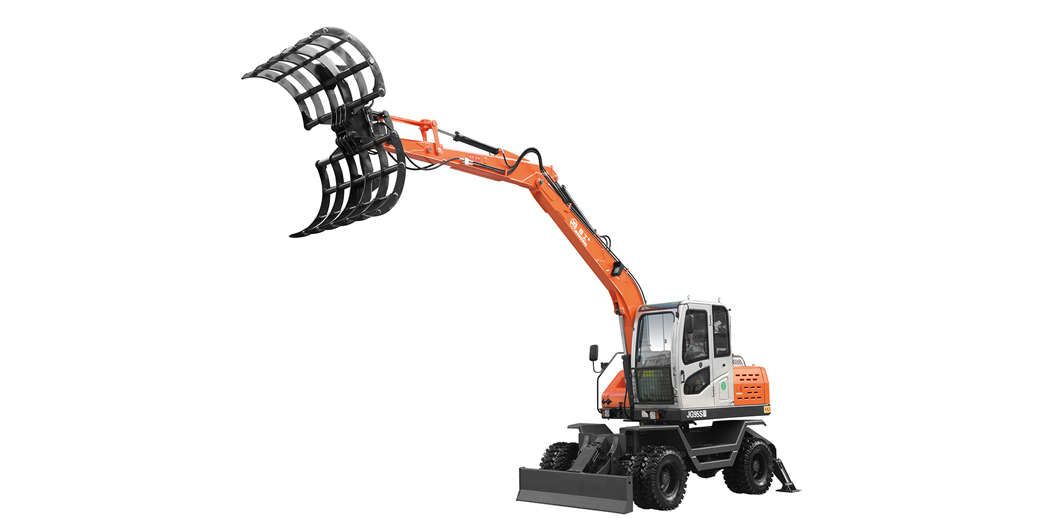Jing Gong hot sale 7.8 ton tyre excavator with cotton grapple