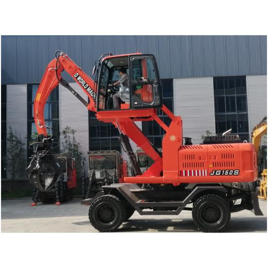 Jing Gong 150Z 12.5 ton wheeled 360°rotary excavator with steel scraps grapple